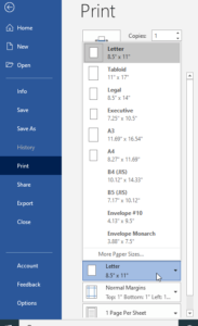 Word Page Size